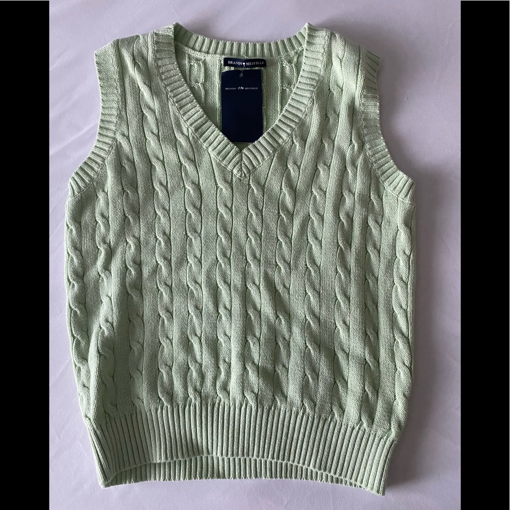 Brandy Melville pastel mint green cable knit sweater vest new with tags